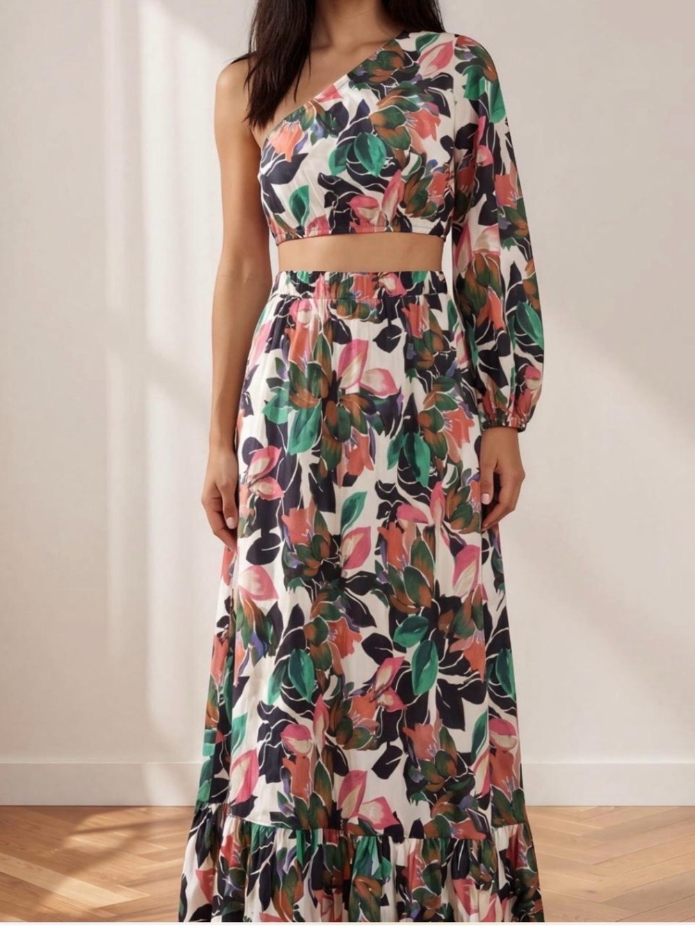 Misa Floral One-Shoulder Maxi Skirt Set - Multicolor
